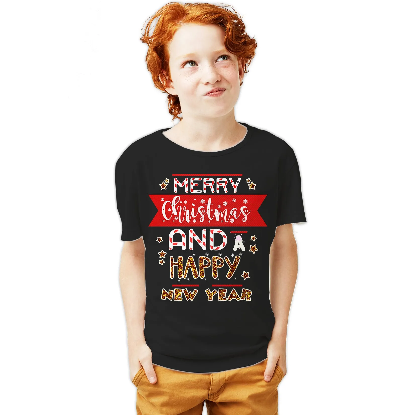 NYE Merry Christmas Stripes Happy New Year Sparkle Party Youth T-Shirt