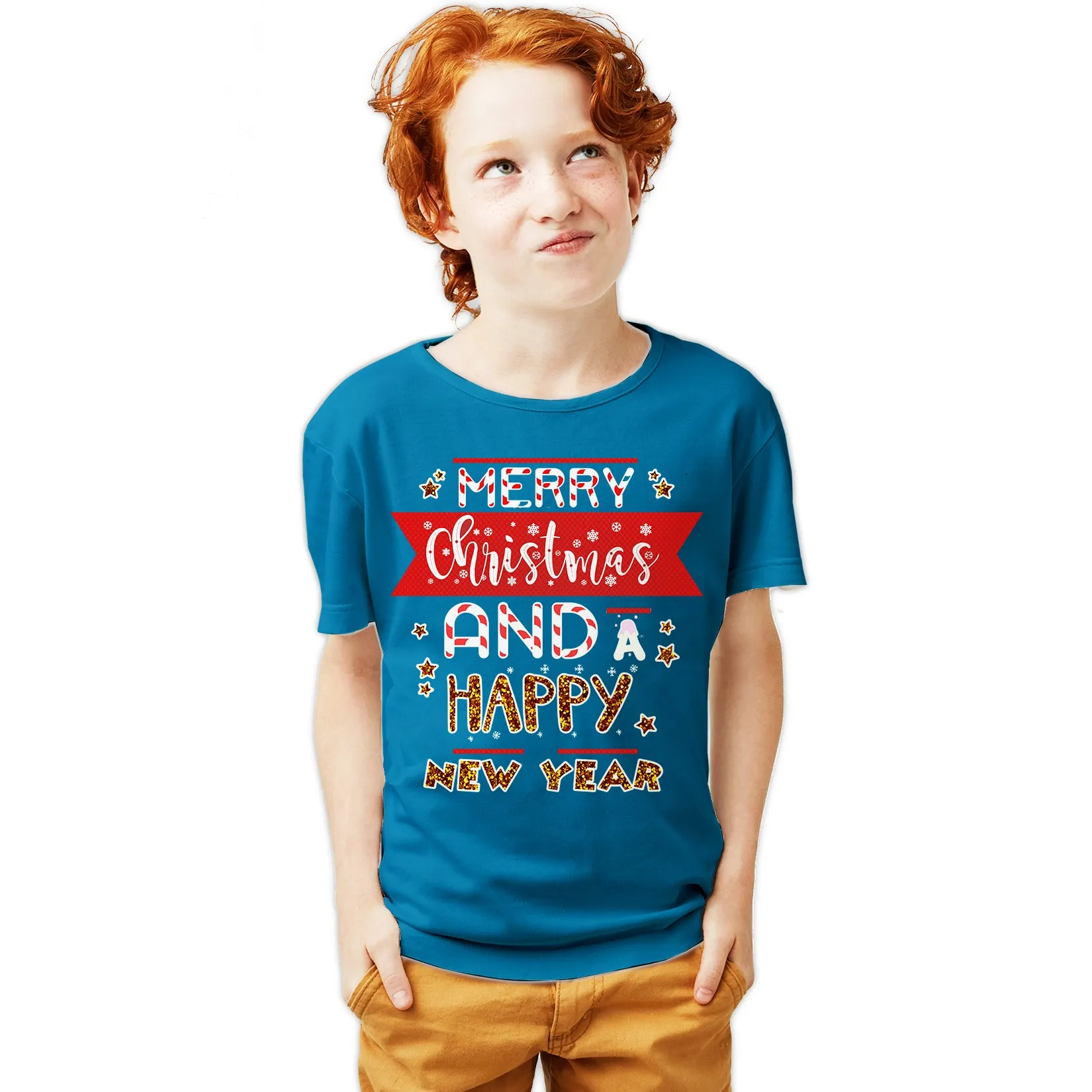 NYE Merry Christmas Stripes Happy New Year Sparkle Party Youth T-Shirt