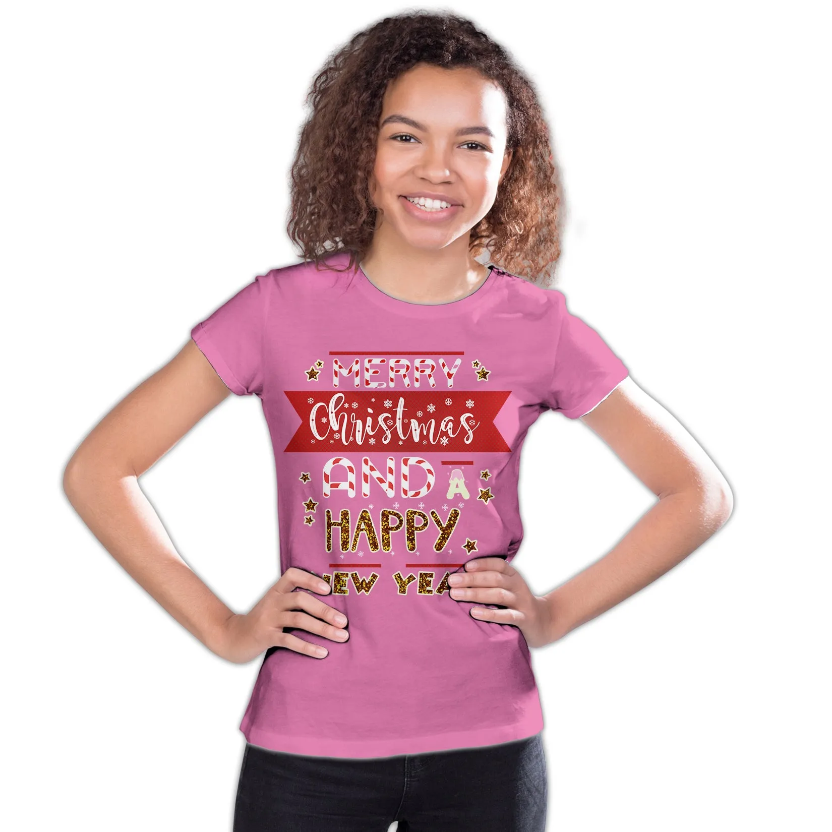 NYE Merry Christmas Stripes Happy New Year Sparkle Party Youth T-Shirt