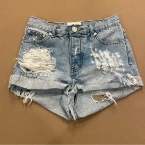 ONE by One Teaspoon Hawks Distressed Denim Shorts Size 25