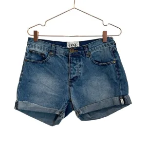 ONE by teaspoon Chargers Long line low waist, med rise relaxed fit denim shorts.