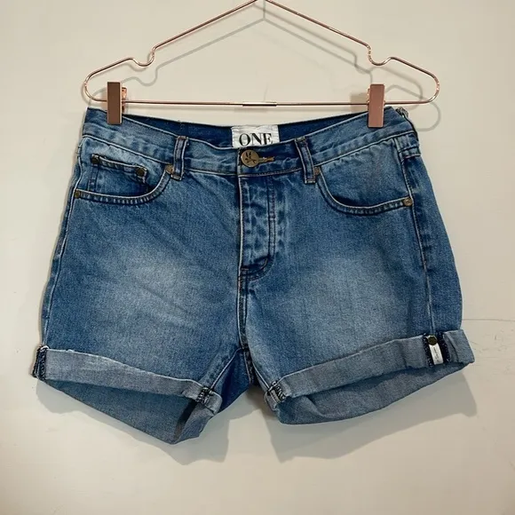 ONE by teaspoon Chargers Long line low waist, med rise relaxed fit denim shorts.