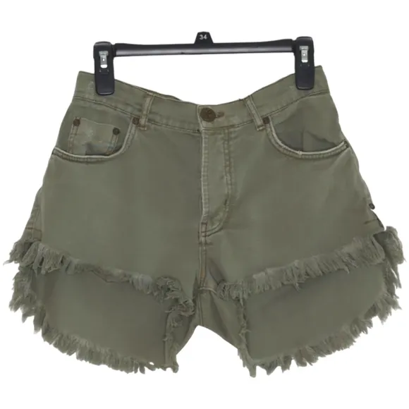 One Teaspoon Le Wolves Olive Green Cut Off Shorts Size 26