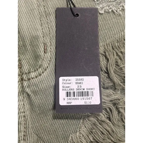 One Teaspoon NWT Rollers Low Waist Denim Shorts Military Khaki Size 23 MSRP $110