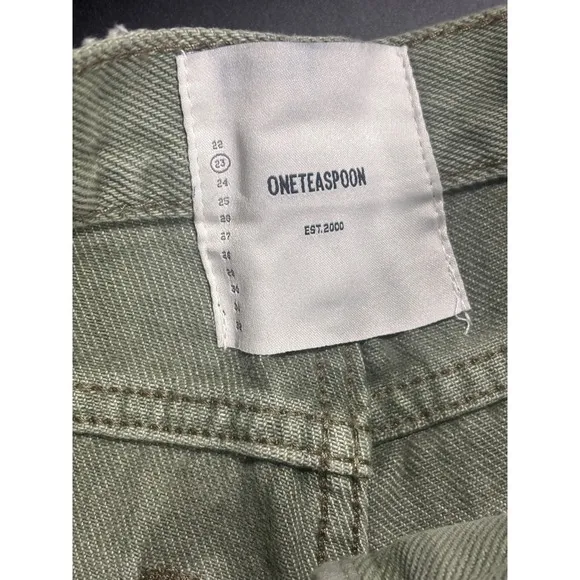 One Teaspoon NWT Rollers Low Waist Denim Shorts Military Khaki Size 23 MSRP $110