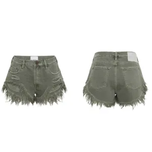 One Teaspoon NWT Rollers Low Waist Denim Shorts Military Khaki Size 23 MSRP $110