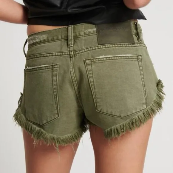 One Teaspoon St Khaki Dukes Low Waist Denim Shorts