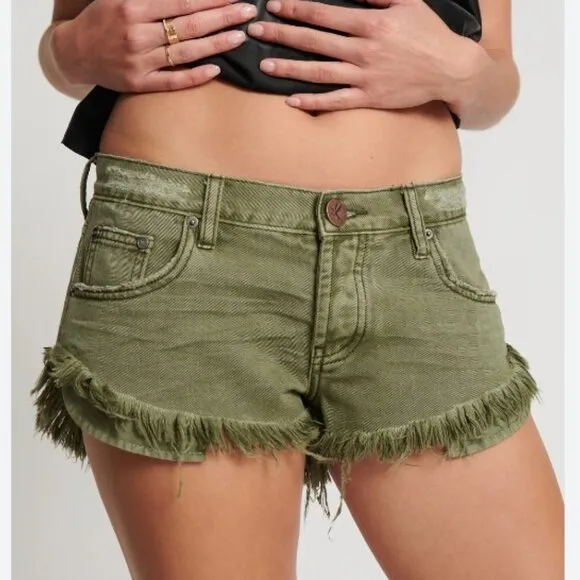 One Teaspoon St Khaki Dukes Low Waist Denim Shorts