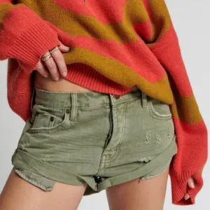 One Teaspoon X Free People Super Military Khaki Bandits Denim Shorts Green 27