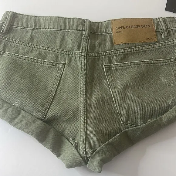 One Teaspoon X Free People Super Military Khaki Bandits Denim Shorts Green 27