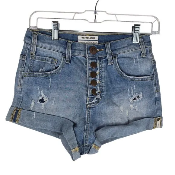 One X One Teaspoon Harlets High Rise Exposed Button Fly Jean Shorts 27