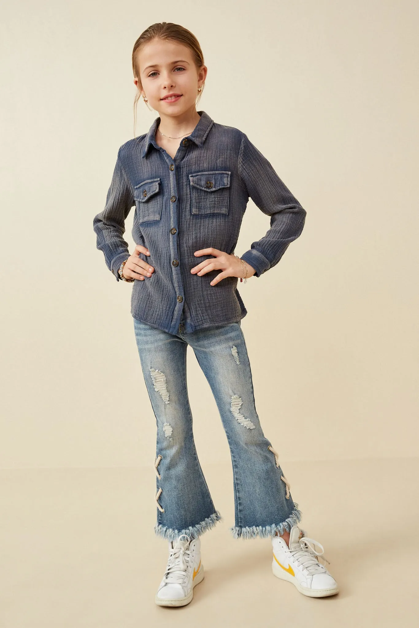 Overdyed Textured Button Up Shirt