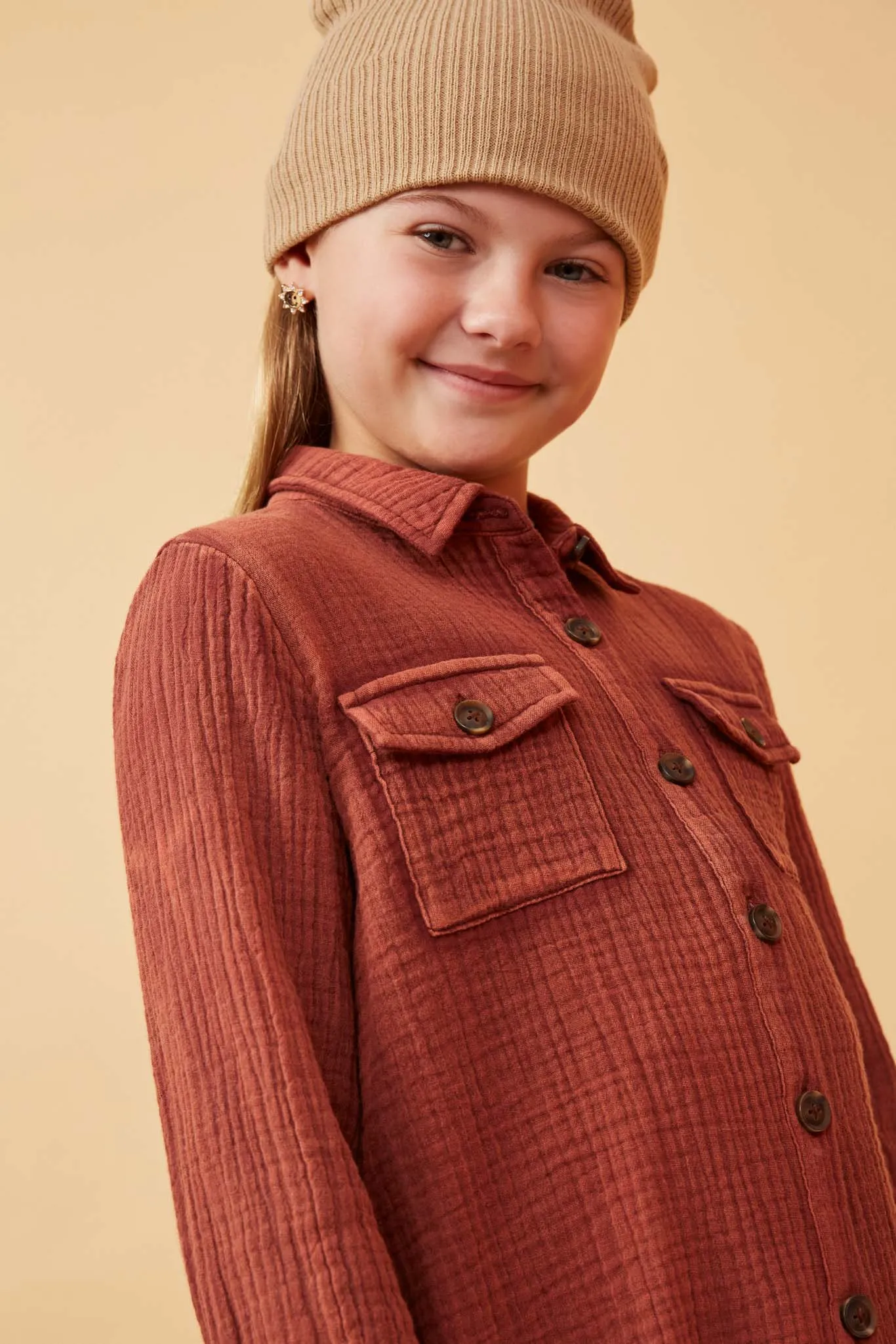 Overdyed Textured Button Up Shirt