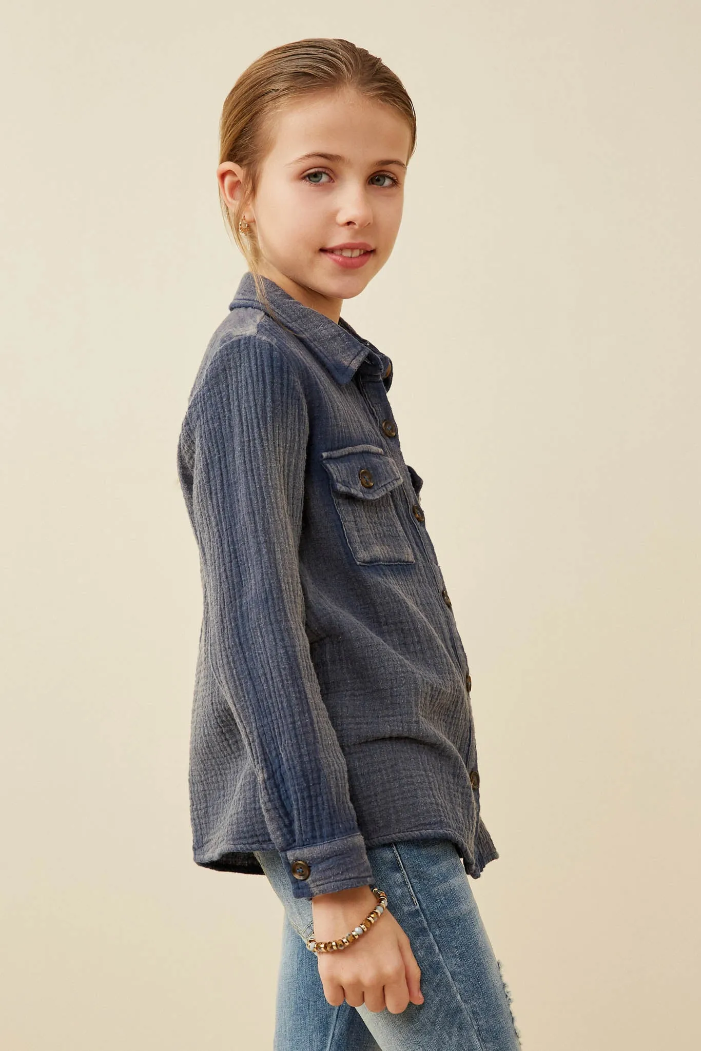 Overdyed Textured Button Up Shirt
