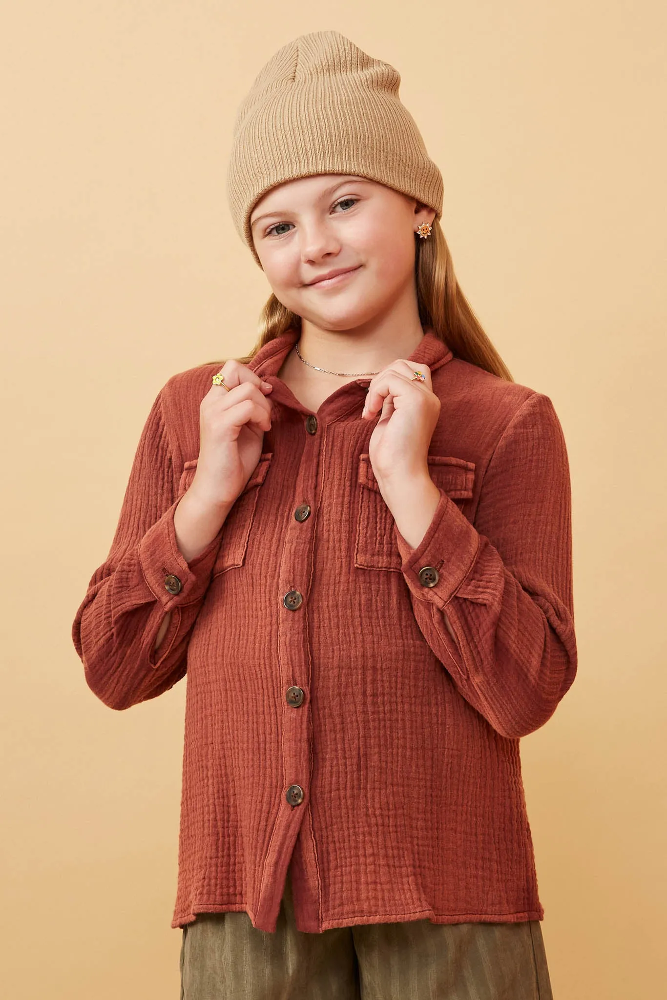 Overdyed Textured Button Up Shirt