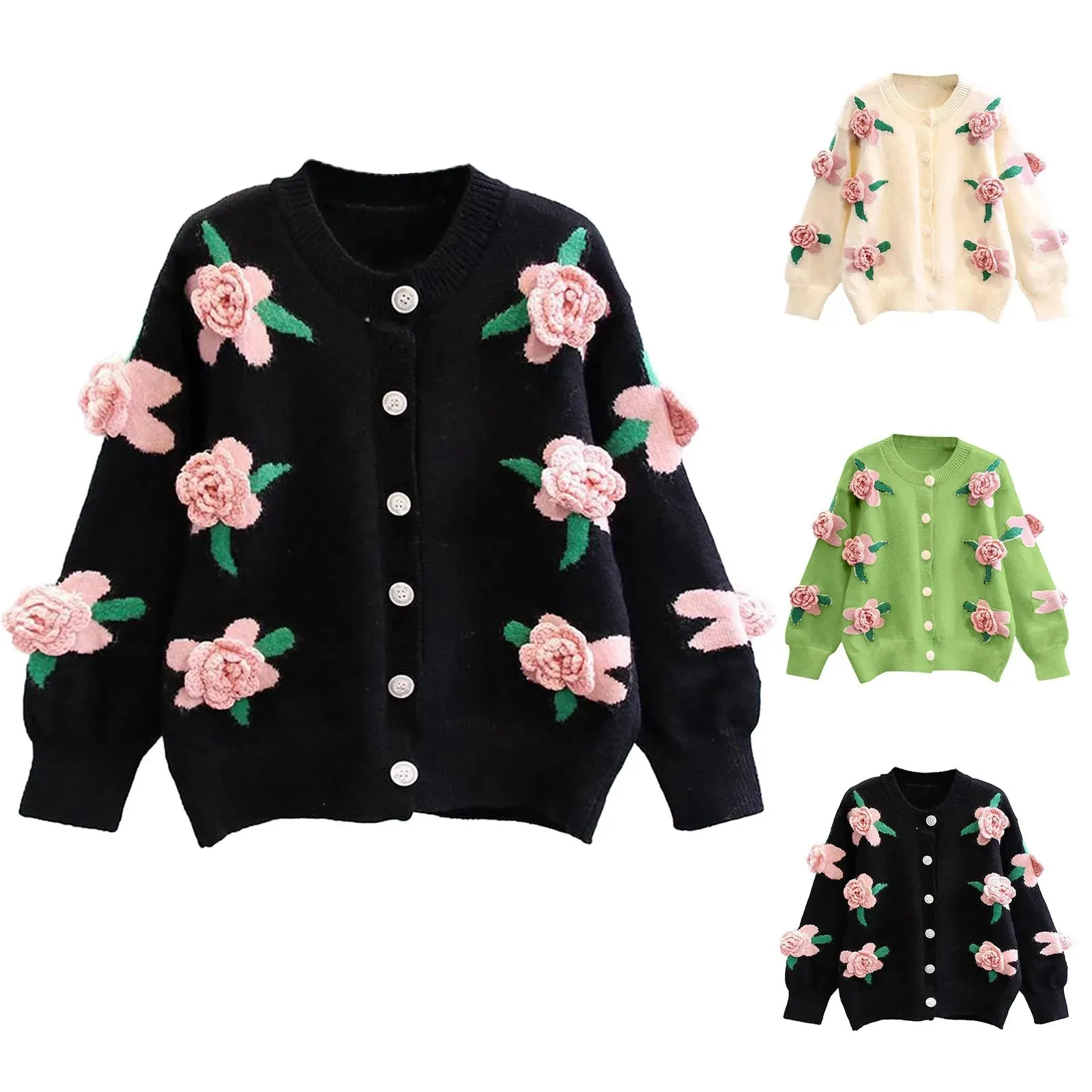 Oversized Chunky 3d Flower Sweaters Womens Cardigan Fall Open Front Knit Cardigans Single Breasted Cardigan Sweaters For Women