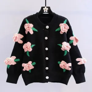 Oversized Chunky 3d Flower Sweaters Womens Cardigan Fall Open Front Knit Cardigans Single Breasted Cardigan Sweaters For Women
