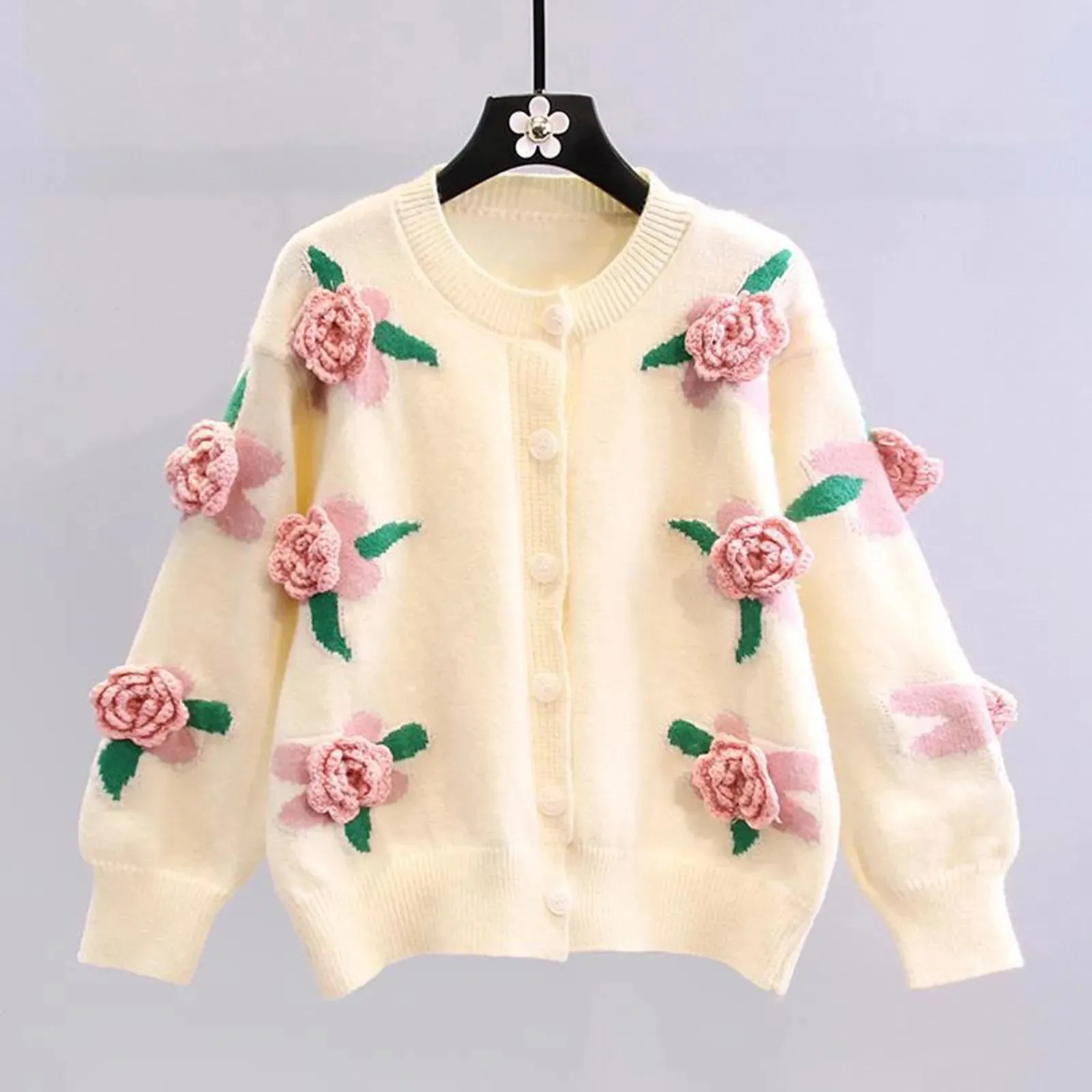 Oversized Chunky 3d Flower Sweaters Womens Cardigan Fall Open Front Knit Cardigans Single Breasted Cardigan Sweaters For Women