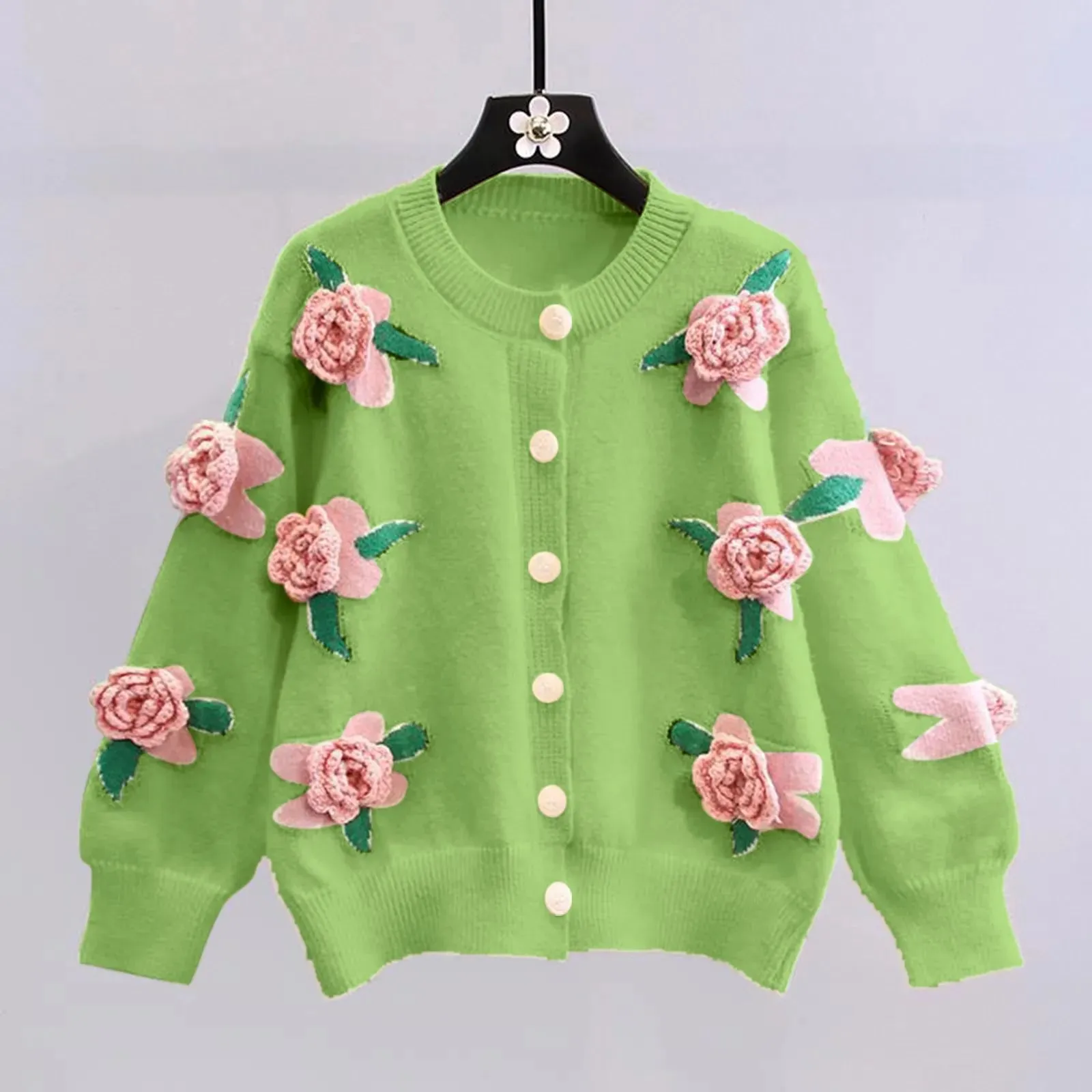 Oversized Chunky 3d Flower Sweaters Womens Cardigan Fall Open Front Knit Cardigans Single Breasted Cardigan Sweaters For Women
