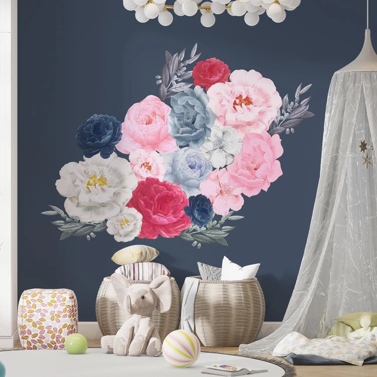 Oversized Flowers Blue and Pink Wall Stickers Decals Multi