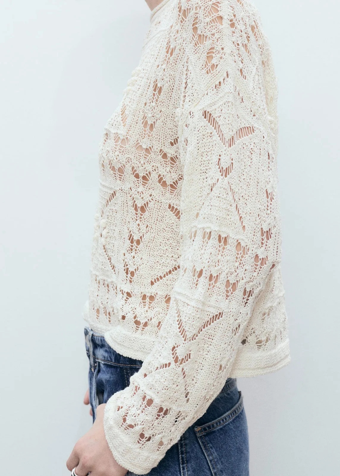Oversized openwork knitted sweater - Light Beige