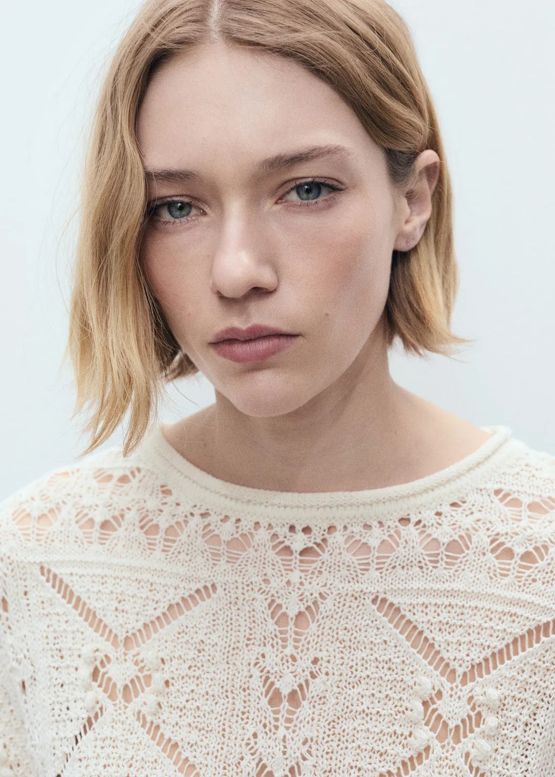 Oversized openwork knitted sweater - Light Beige