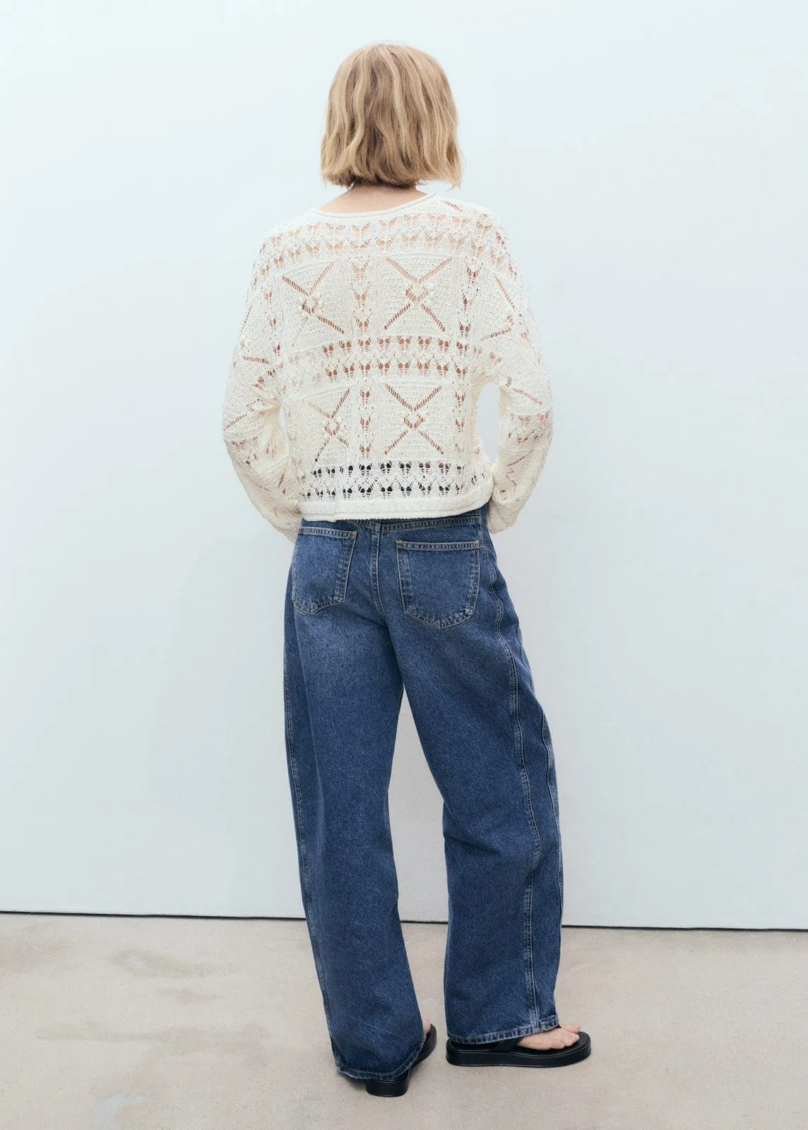 Oversized openwork knitted sweater - Light Beige