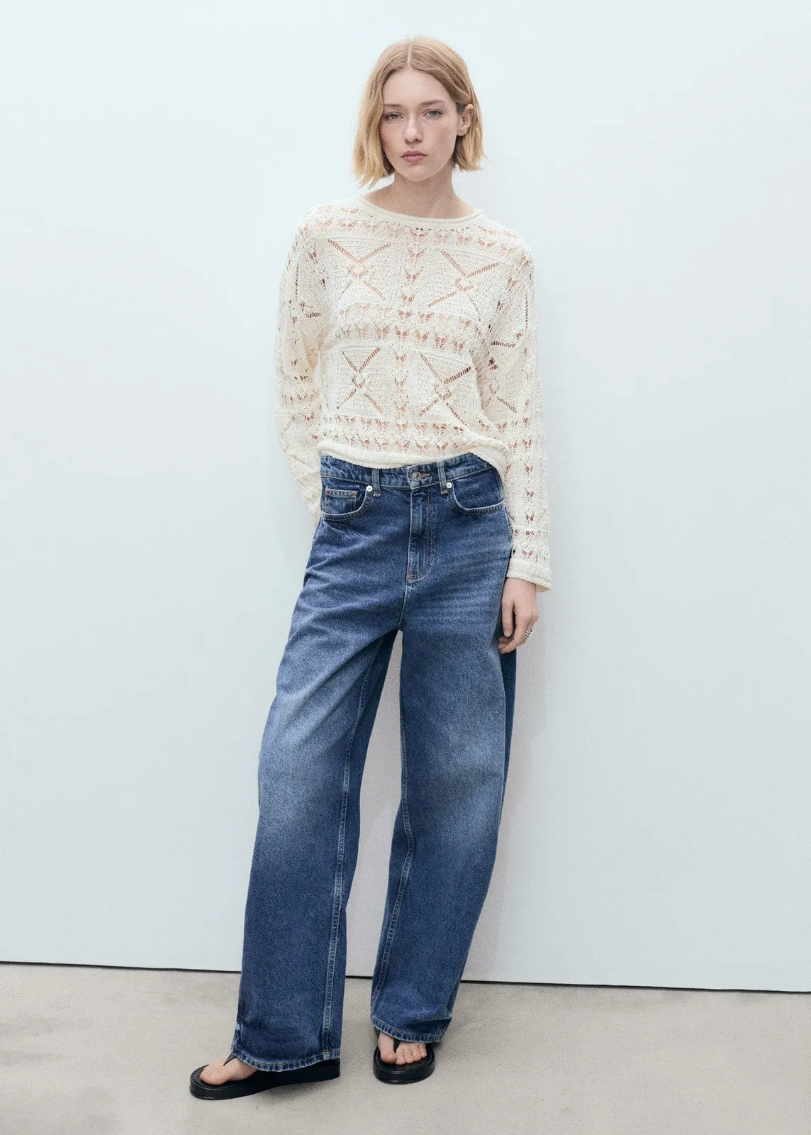 Oversized openwork knitted sweater - Light Beige