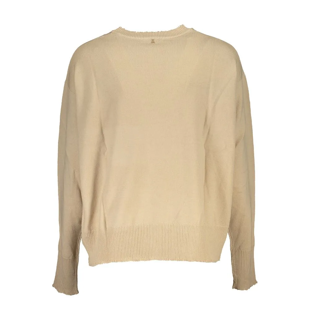 Patrizia Pepe Chic Beige Crew Neck Sweater with Contrast Details