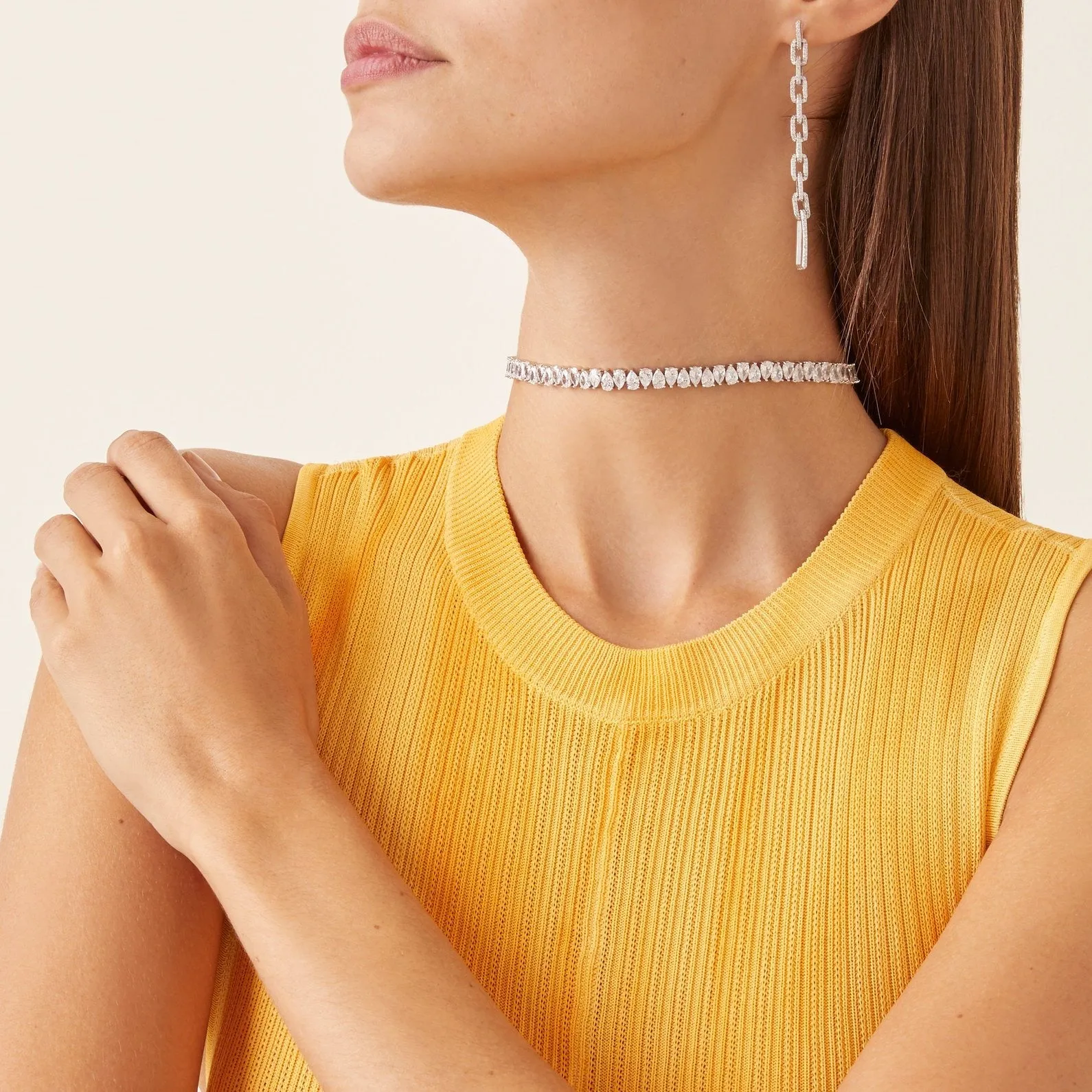 PAVÉ ELONGATED LINK DROP EARRINGS - RHODIUM