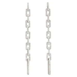 PAVÉ ELONGATED LINK DROP EARRINGS - RHODIUM