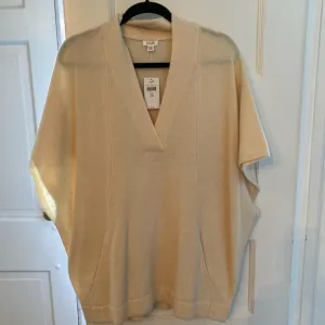 Pure Jill Cream Lagenlook Oversized Boxy Minimalist Wool Blend V Neck Poncho S/M