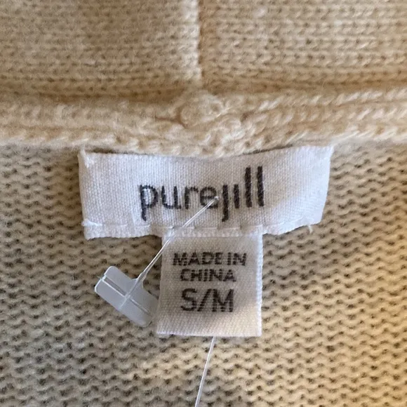 Pure Jill Cream Lagenlook Oversized Boxy Minimalist Wool Blend V Neck Poncho S/M