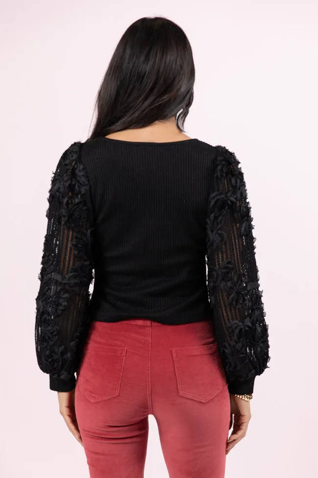 Put It On Ice Black Textured Sleeve Square Neck Sweater FINAL SALE
