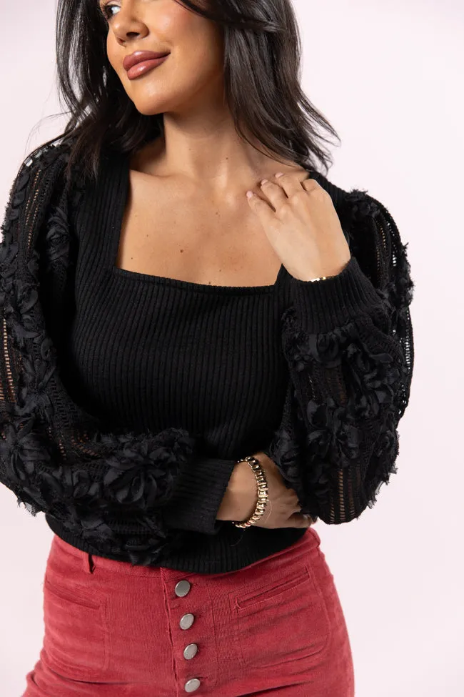Put It On Ice Black Textured Sleeve Square Neck Sweater FINAL SALE