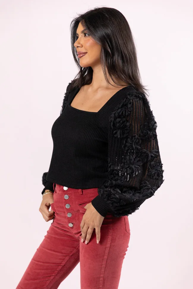Put It On Ice Black Textured Sleeve Square Neck Sweater FINAL SALE