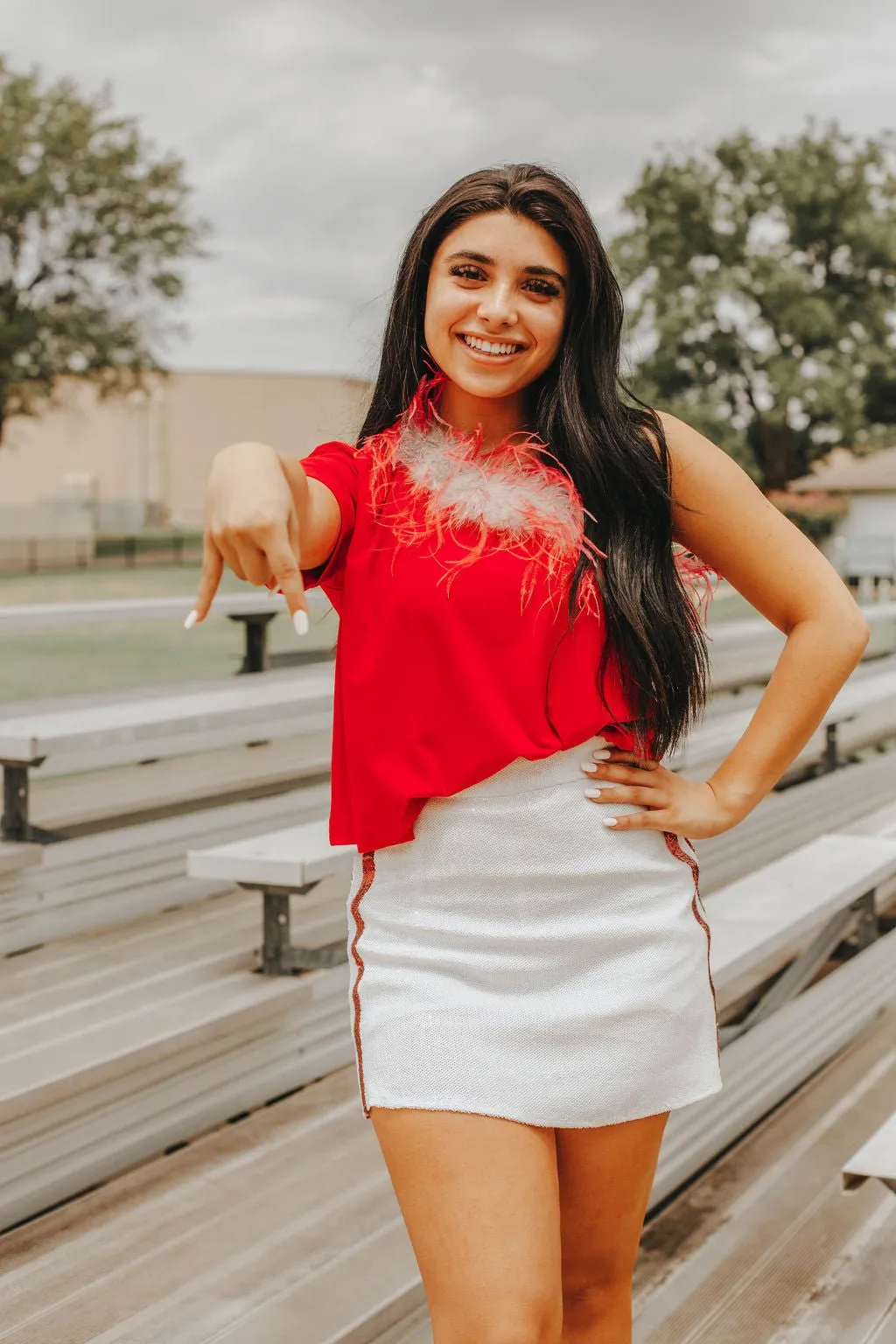 Queen Of Sparkles: One Shoulder Feather Tee Red & White