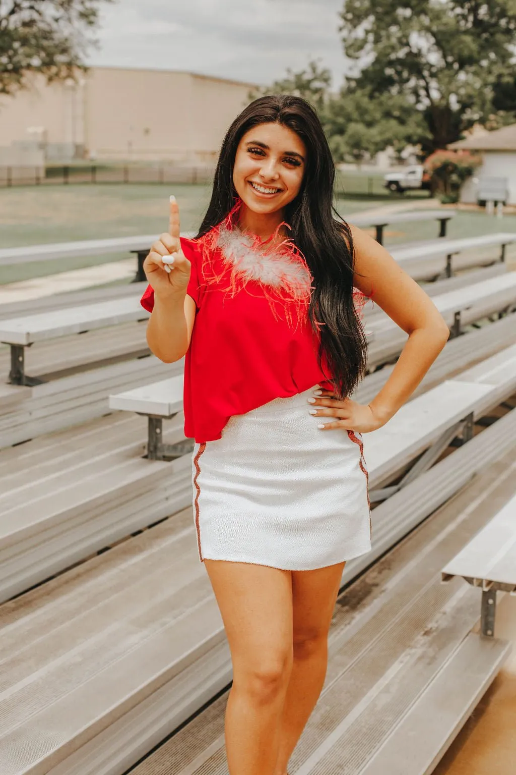 Queen Of Sparkles: One Shoulder Feather Tee Red & White