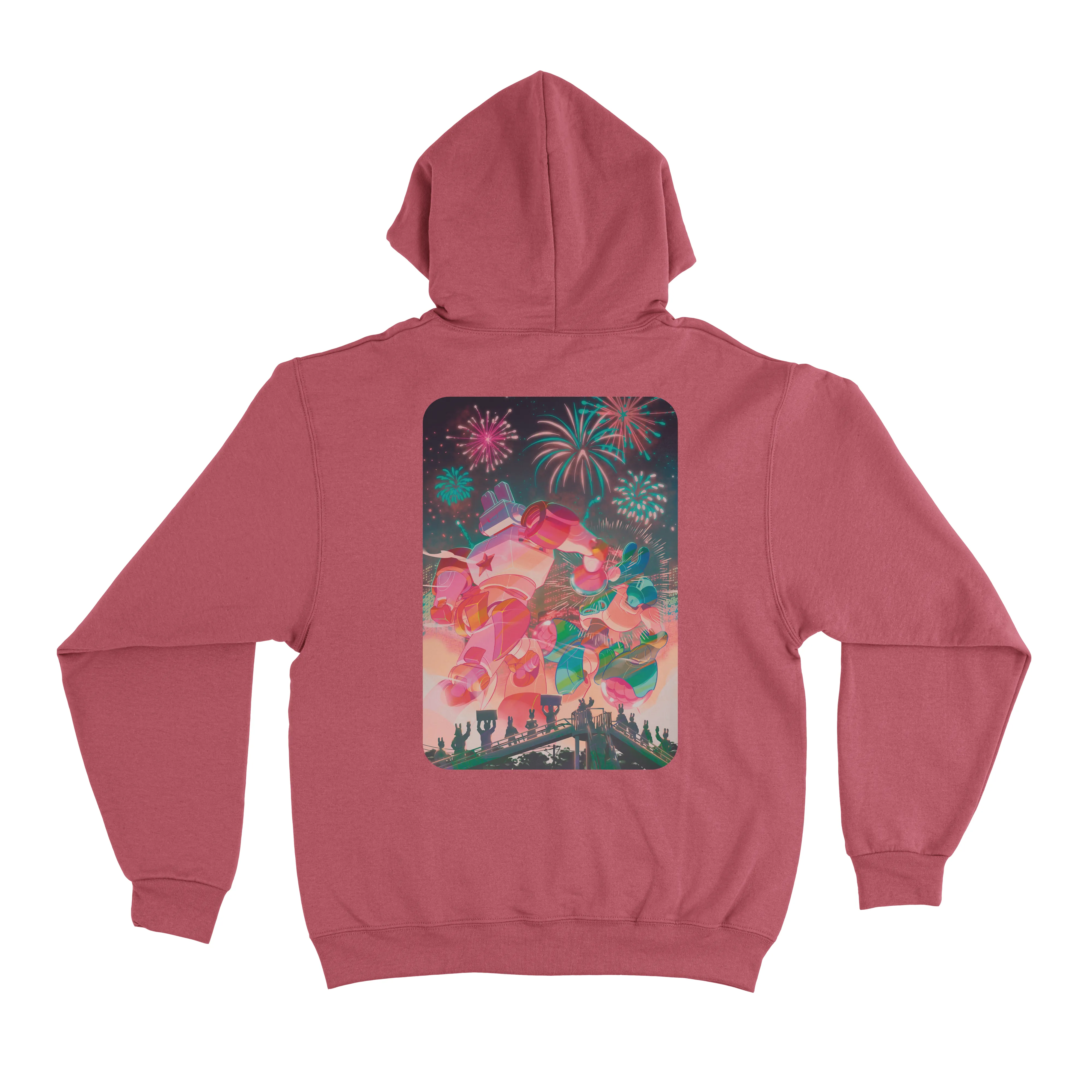 "Bunny Mecha Fight" Basic Hoodie Pink/Light Pink/Black