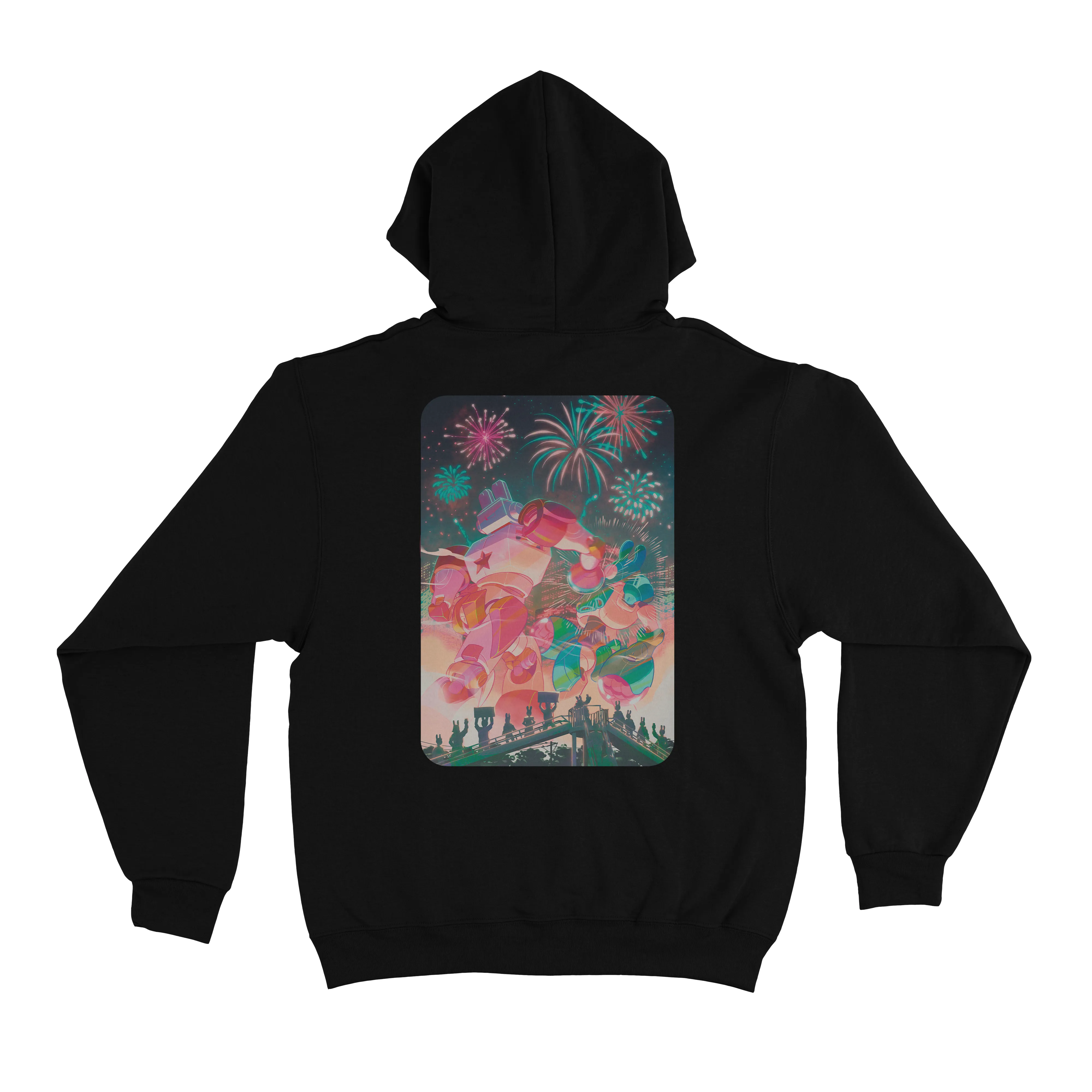 "Bunny Mecha Fight" Basic Hoodie Pink/Light Pink/Black