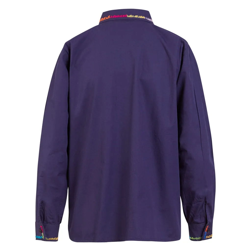 Rainbow Hand Embroidery Navy Shirt