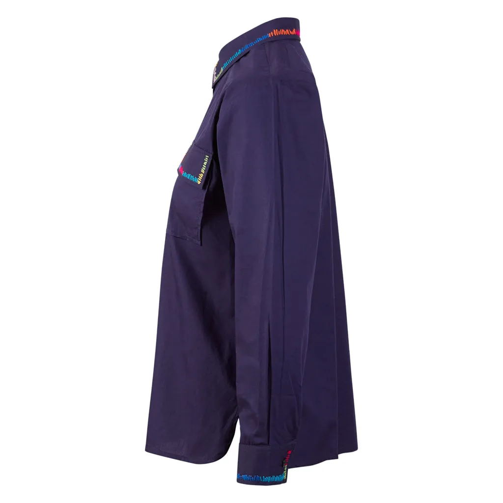 Rainbow Hand Embroidery Navy Shirt