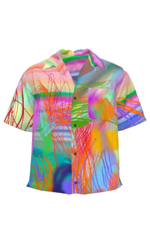 Rainbow Rock Scribbles Croped Camp Shirt