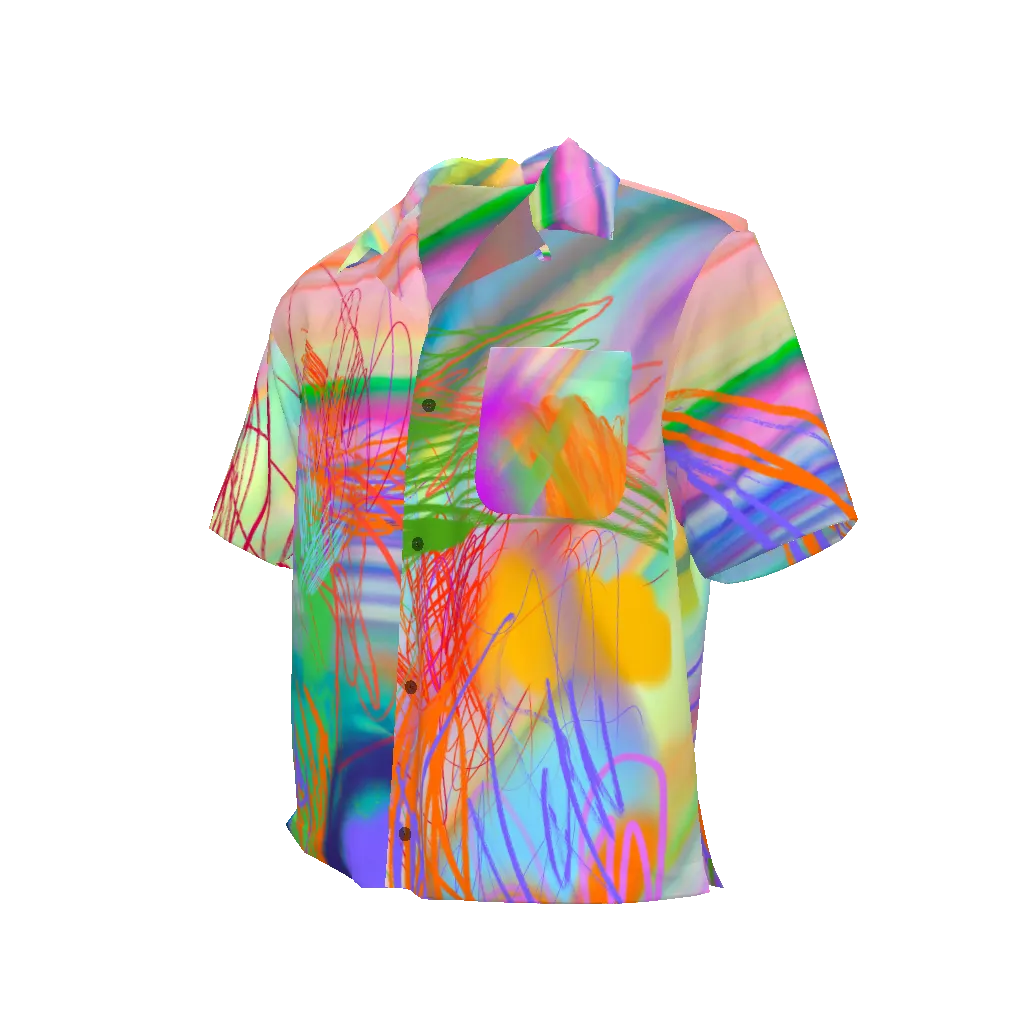 Rainbow Rock Scribbles Croped Camp Shirt