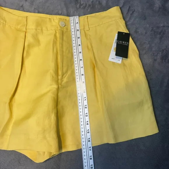 Ralph Lauren Pleated Linen-Blend Twill Shorts Primrose Yellow Size 12 New