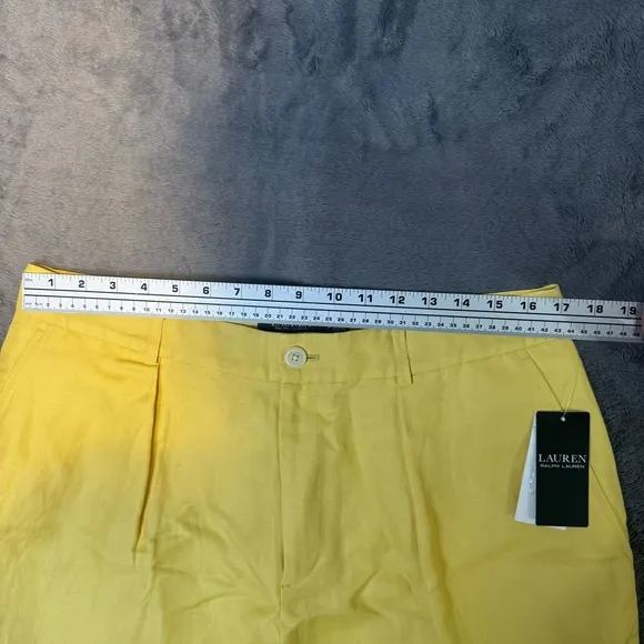 Ralph Lauren Pleated Linen-Blend Twill Shorts Primrose Yellow Size 12 New