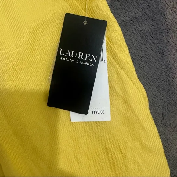 Ralph Lauren Pleated Linen-Blend Twill Shorts Primrose Yellow Size 12 New