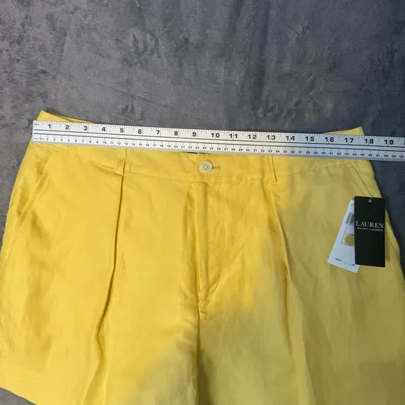 Ralph Lauren Pleated Linen-Blend Twill Shorts Primrose Yellow Size 12 New