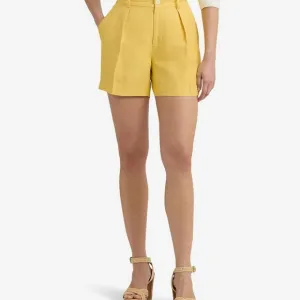 Ralph Lauren Pleated Linen-Blend Twill Shorts Primrose Yellow Size 12 New