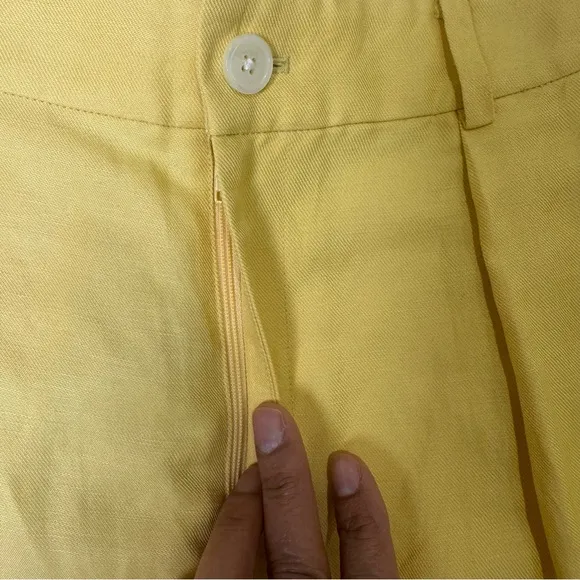 Ralph Lauren Pleated Linen-Blend Twill Shorts Primrose Yellow Size 12 New